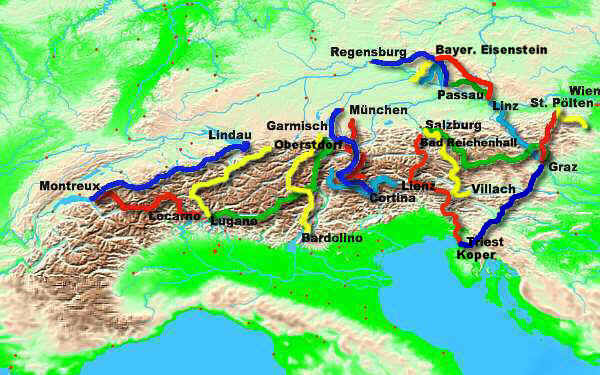 Übersichtskarte meiner Alpenüberquerungen