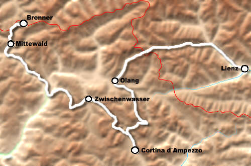 Landkarte Dolomitentour