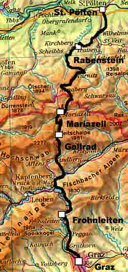 Landkarte St. Pölten - Graz
