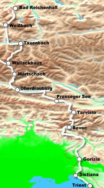 Landkarte Bad Reichehall - Triest